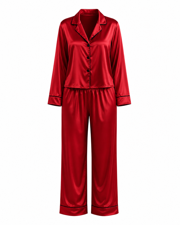 Saten Pijama Takımı - Kırmızı