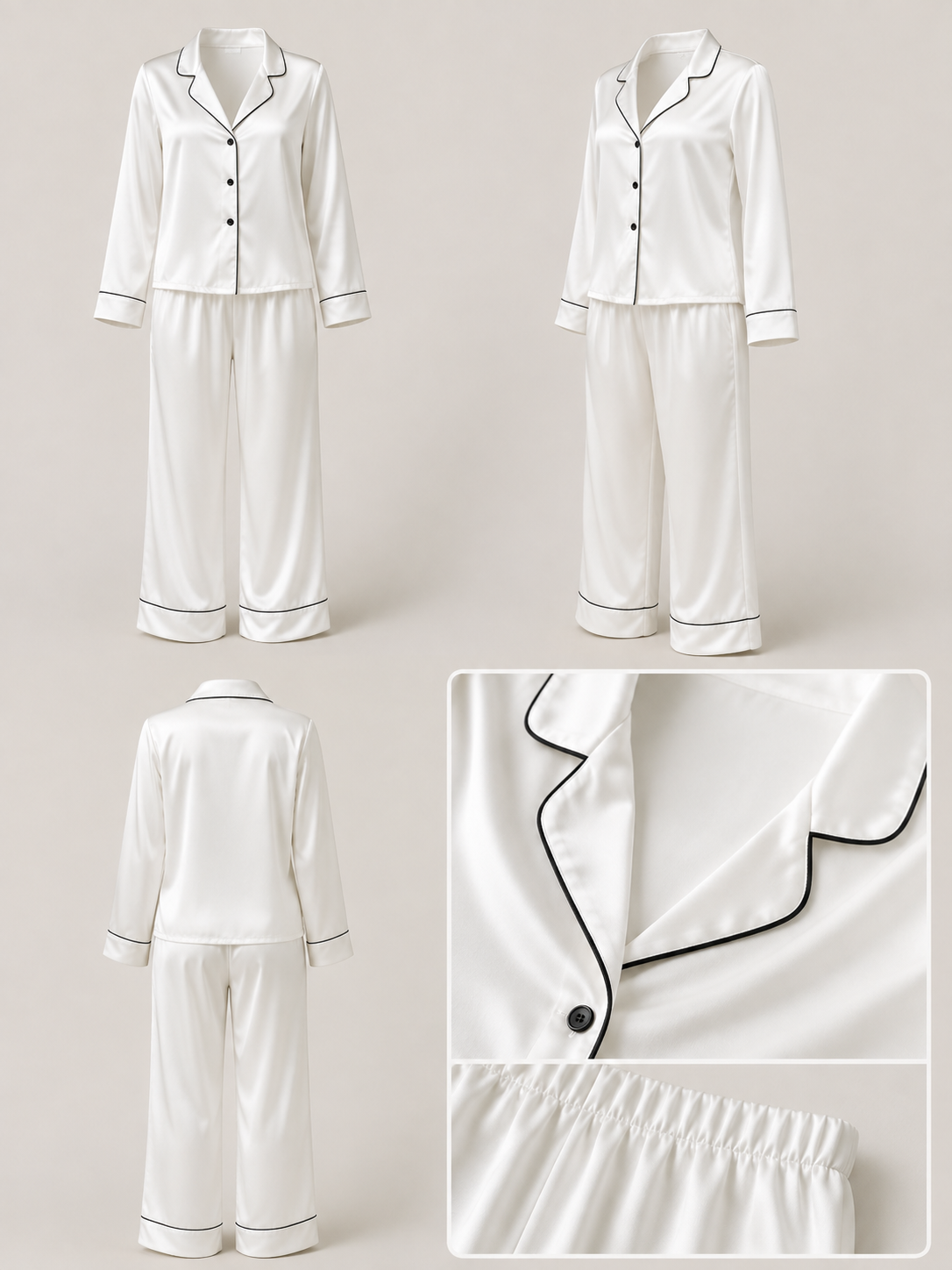 Saten Pijama Takımı - Ekru