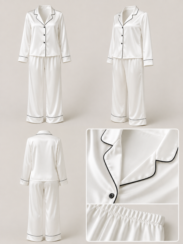 Saten Pijama Takımı - Ekru