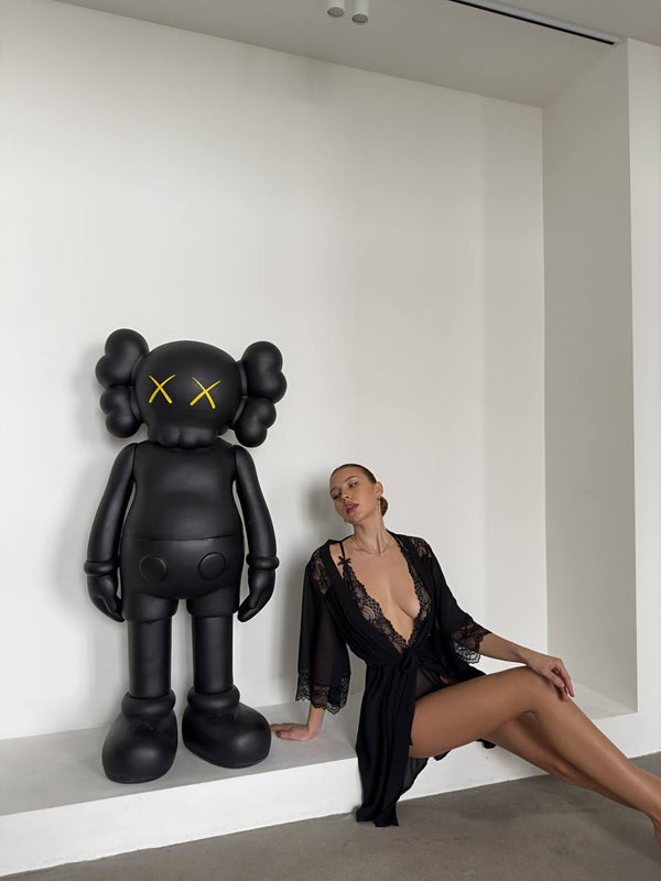 Noir Sabahlık & Bodysuit Set - Siyah