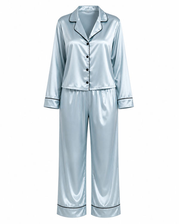 Saten Pijama Takımı - Buz Mavisi