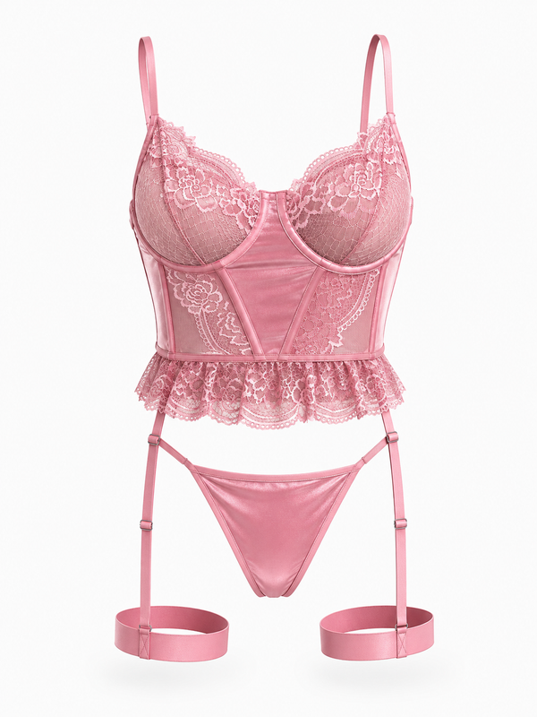 Elodie Garter Set - Pembe