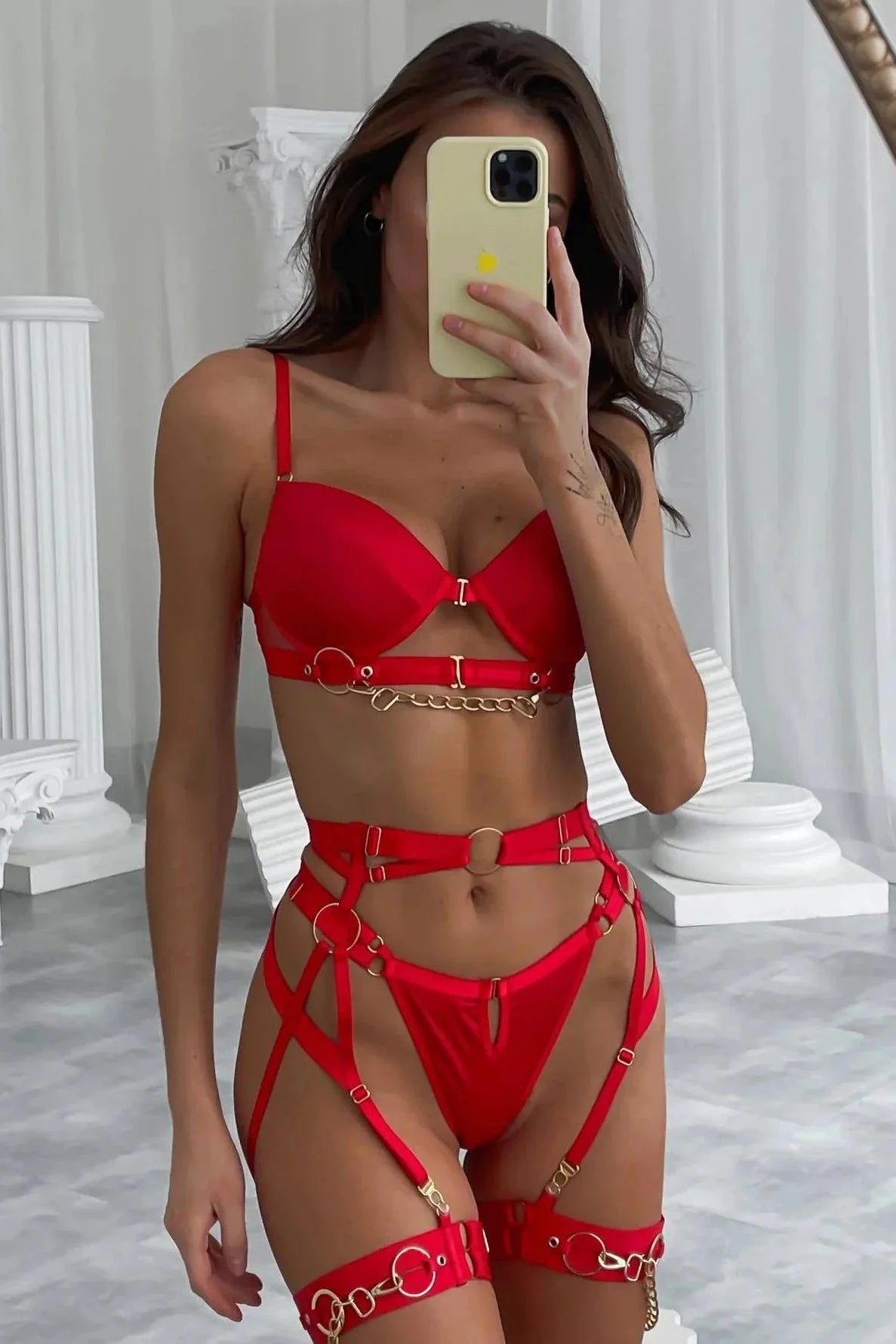Ruby Jartiyer Set - Kırmızı