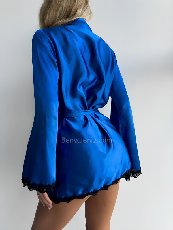 NAVY SATIN ROBE