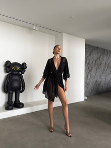 Noir Sabahlık & Bodysuit Set - Siyah