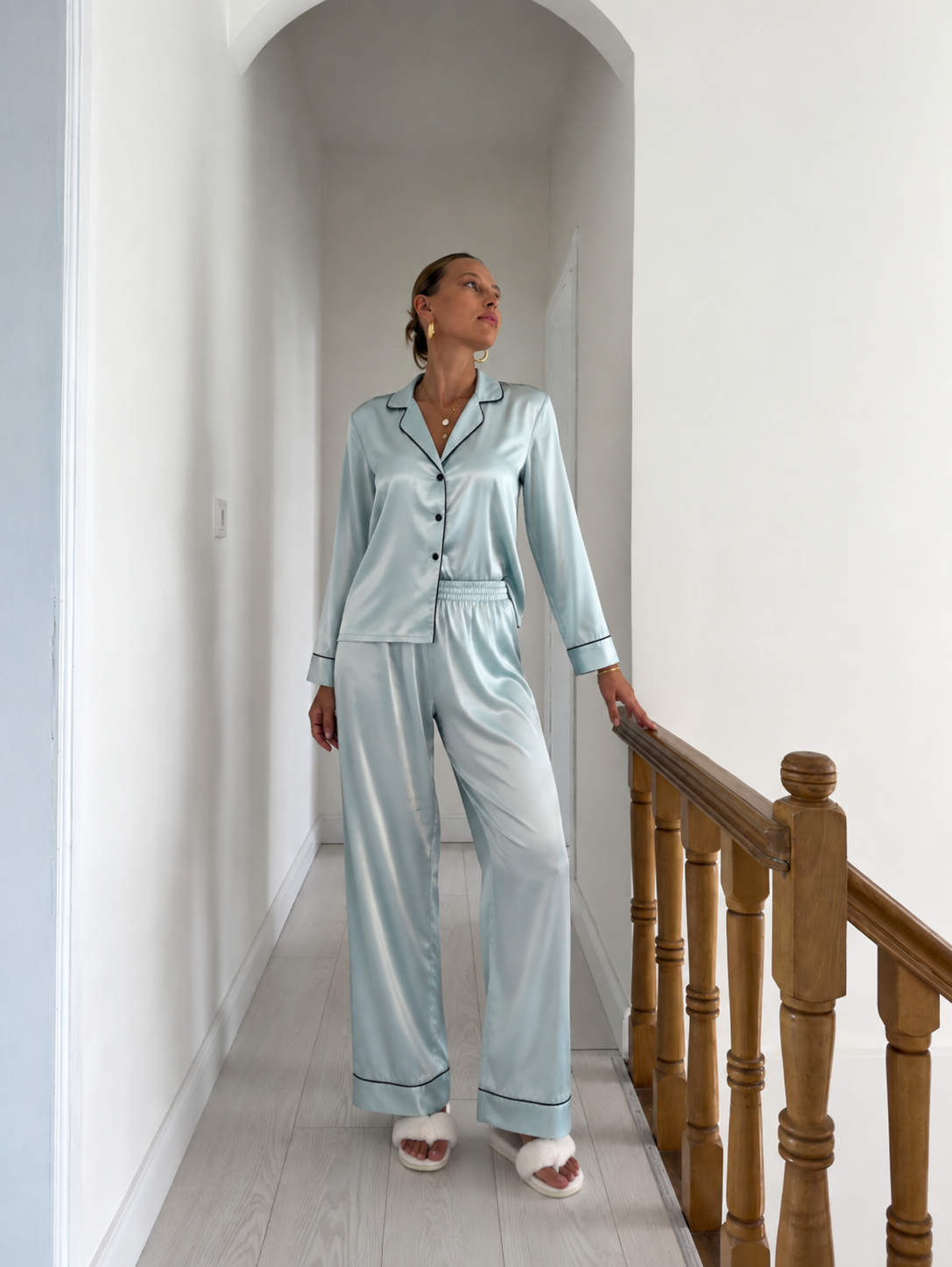 Saten Pijama Takımı - Buz Mavisi