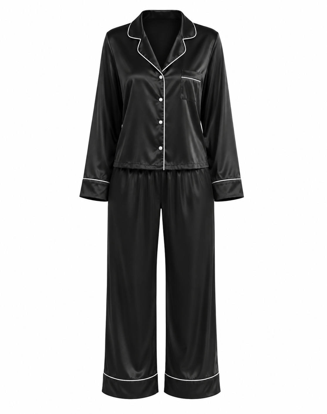 Saten Pijama Takımı - Siyah