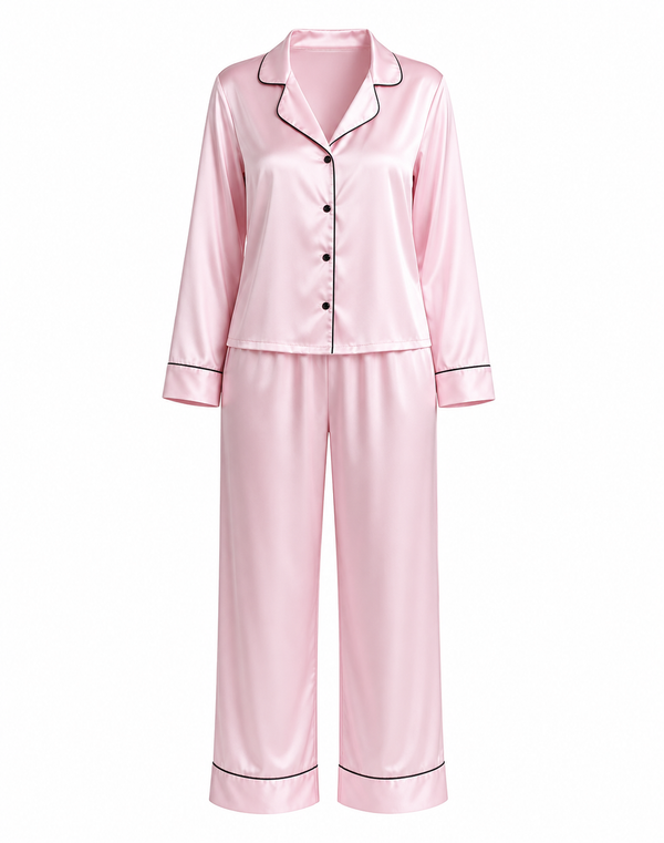 Saten Pijama Takımı - Pudra Pembe