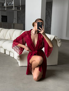 Noir Sabahlık & Bodysuit Set - Bordo