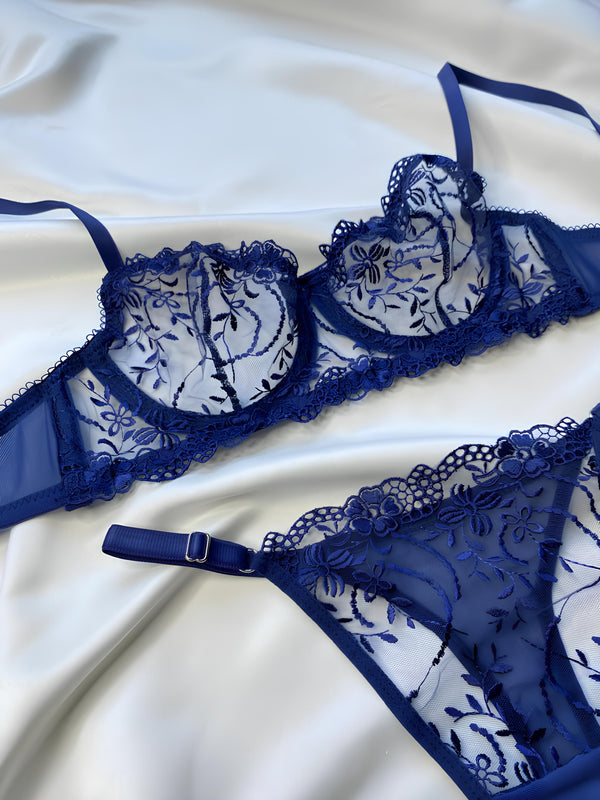 Flowers Bra Set - Lacivert