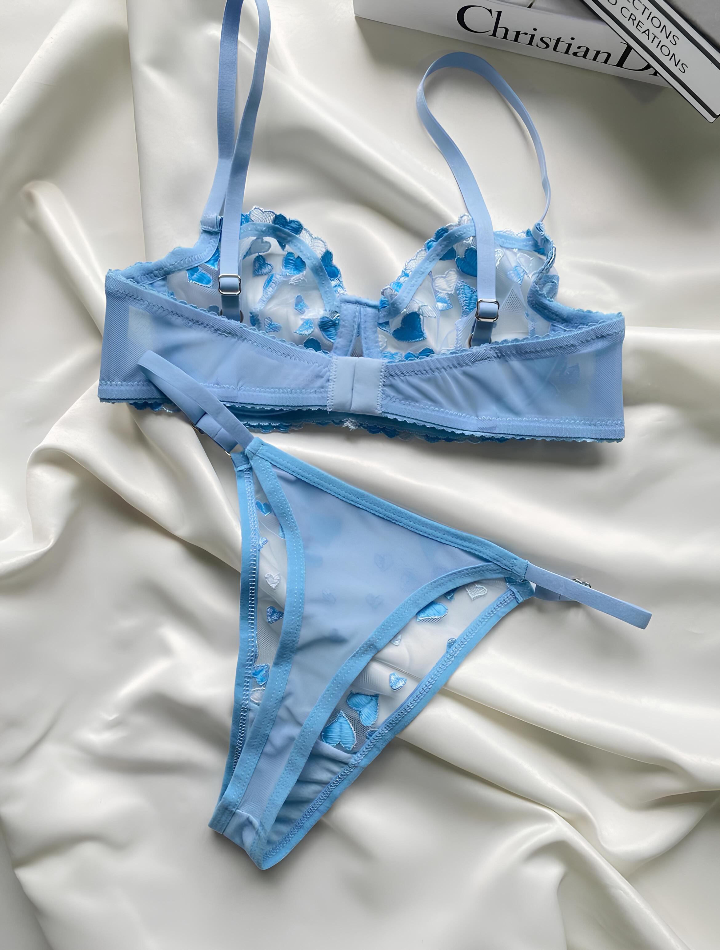 BLUE HEART BRA SET