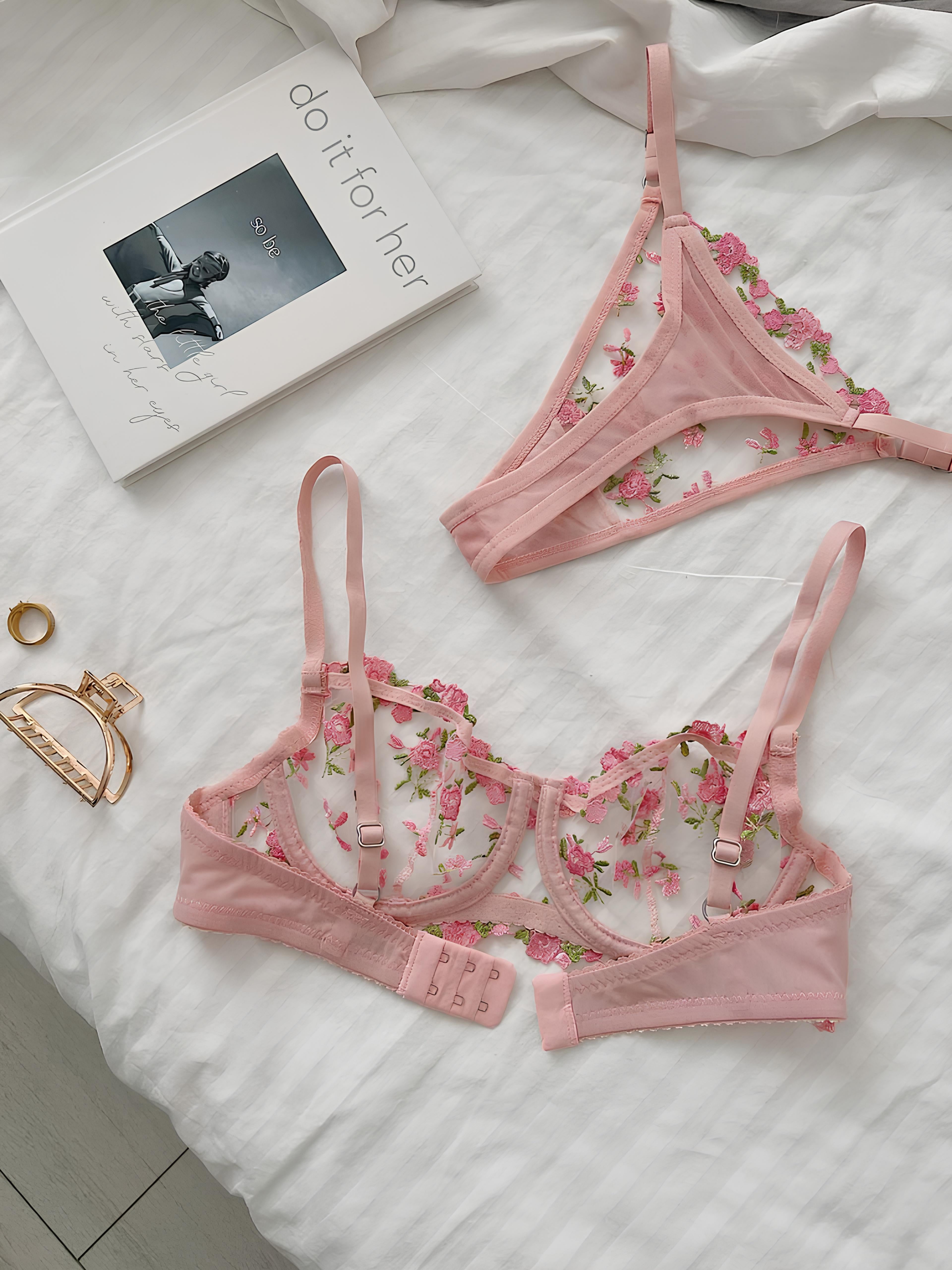 PİNK FLOWERS BRA SET