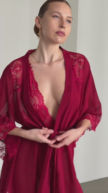 Noir Sabahlık & Bodysuit Set - Bordo